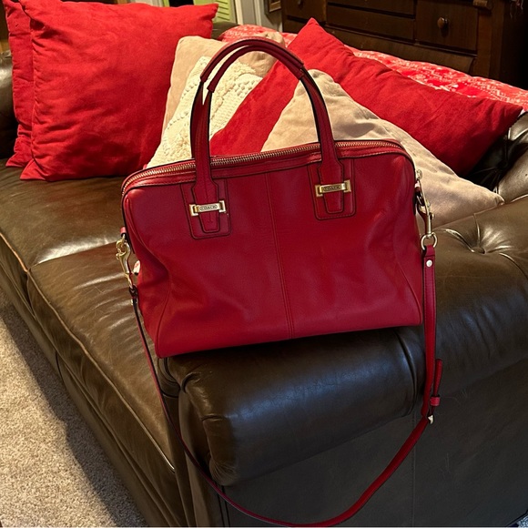 Coach Handbags - Valentine’s special :COACH Red Leather Zipper Satchel Bag